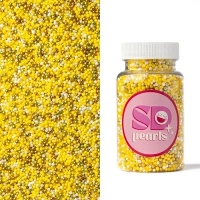 Image de SD Pearls Mélange de perles sucre, sucre comestibles, décoration gâteau, décoratives pour biscuits, gâteaux, cupcakes, beignets, dessert (jaune, 100 g)