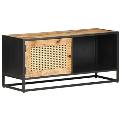 Afbeelding van Tv meubel 90x30x40 cm ruw mangohout en natuurlijk riet