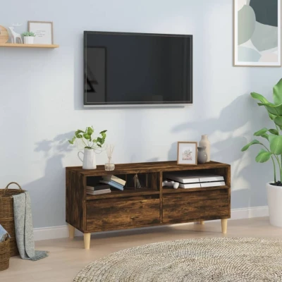 Afbeelding van Tv meubel 100x34,5x44,5 cm bewerkt hout gerookt eikenkleurig