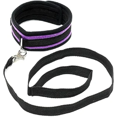 Afbeelding van Rimba Bondage Play Soft halsband met leidsel zwart/paars