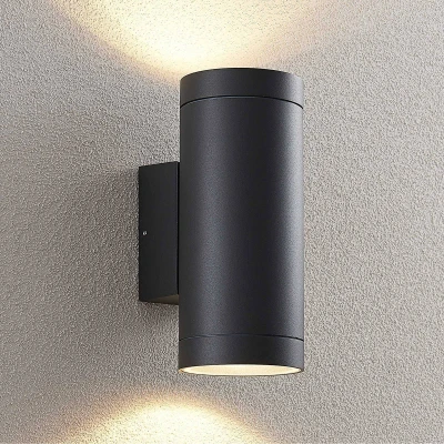 Afbeelding van Lucande Wandlamp buiten 2lichts Gegoten aluminium, gehard glas H: 25.2 cm E27 donkergrijs (RAL 7024)