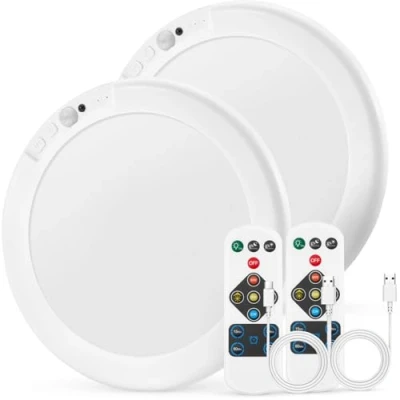 Afbeelding van Combuh 2 stuks led plafondlampen op batterijen met bewegingsmelder, oplaadbare lamp zonder stopcontact, draadloze plafondlamp afstandsbediening voor badkamer, kelder, garage