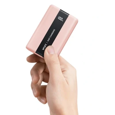 Afbeelding van VRURC Externe accu, 20.000 mAh, QC, 22,5 W, mini powerbank, USB C, snel opladen, PD 20 draagbare batterij met 3 poorten uitgang en led display voor Samsung, iPhone, Huawei, Xiaomi enz. (roze)