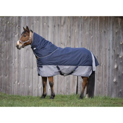 Image de EQUITHÈME Couverture d&#039;Extérieur Tyrex 600 D Fleece Polaire Bleu Marine/Gris 155/206