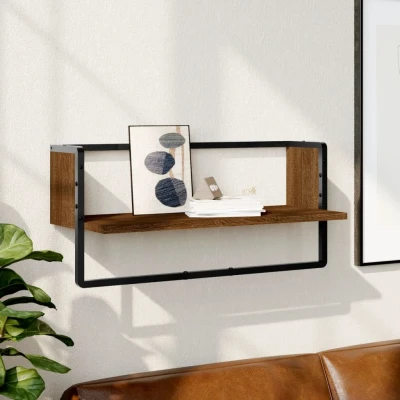 Afbeelding van Wandschap met stang 65x25x30 cm bruin eikenkleur