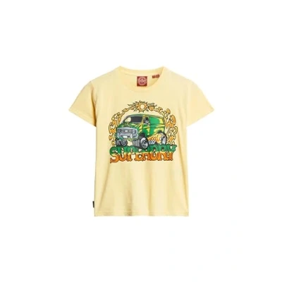 Afbeelding van Superdry Nauwsluitend dames T shirt met neon motormotief, Geel.