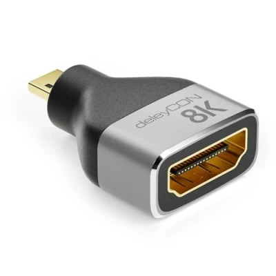 Afbeelding van deleyCON Micro HDMI adapter, koppelingskabel, aansluiting 8K @60Hz / 4K @120Hz UHD 7680x4320 aluminium 2.1 ARC HDR10+ Dolby Vision VRR ALLM 48Gbps grijs zwart