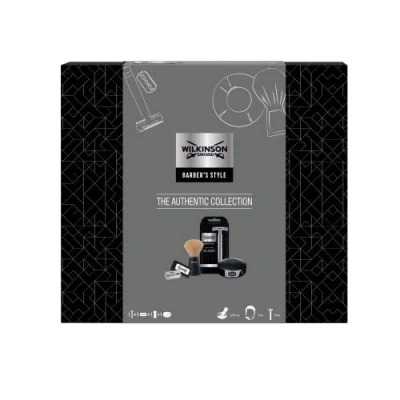 Afbeelding van WILKINSON SWORD Barber&#039;s Style The Authentic Collection veiligheidsscheerapparaat, 5 dubbele messen, scheerzeep voor heren