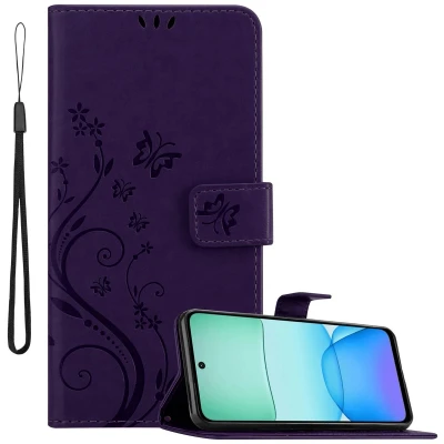 Afbeelding van Cadorabo Hoesje geschikt voor Xiaomi RedMi 13 4G in BLOEMEN DONKER PAARS Beschermhoes bloemmotief met magnetische sluiting, standfunctie en kaartsleuven Book Case Cover Etui