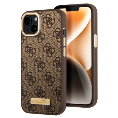 Afbeelding van Guess iPhone 14 Hardcase Backcover 4G Gold Camera &amp; Buttons Magsafe Compatible Bruin