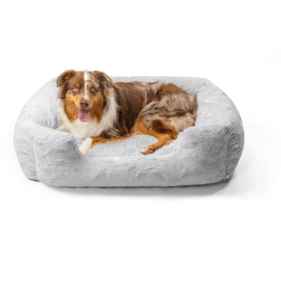 Afbeelding van Best Friends by Sheri Soothe &amp; Snooze Lounge Lux Hondenbed, rechthoekig, wasbaar, maat L, 91,4 x 68,6 cm, grijs
