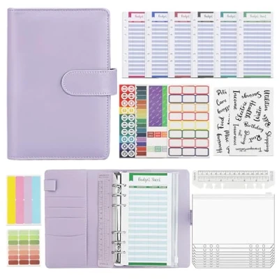 Afbeelding van A6 ringband, 30 stuks, geldbinder met enveloppen ritssluiting en etiketten, ideaal voor budgetplanner contant geld organizer thuis op het werk