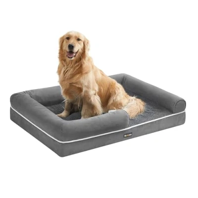 Afbeelding van Feandrea orthopedische hondenmand, sofa, bed voor huisdieren, zachte vulling, opstaande randen, afneembare en wasbare hoes, 106 x 80 25 cm, antislip, lichtgrijs, PGW077G02
