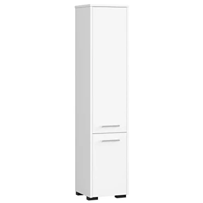 Afbeelding van Hoge Kast FIN 140cm Sonoma Eik/Wit Zelfmontage Badkamermeubel met 2 Deuren, 5 Planken, Mat Afwerking