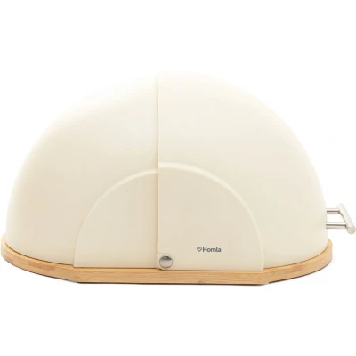Afbeelding van HOMLA Darvin broodtrommel van bamboe en kunststof rond scharnierend voor gebak 37 x 26 22 cm beige broodmand broodopslag