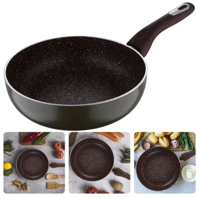 Afbeelding van Cheqo® Koekenpan 26cm Hoge Rand Geperst Aluminium Non Stick Marble Coating Soft Touch Handgrepen Inductiebodem Vaatwasserbestendig Krasbestendig Alle Warmtebronnen Ook Geschikt voor Inductie