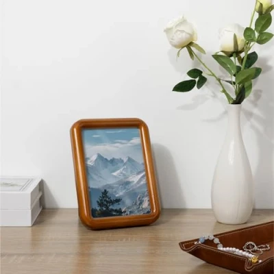 Afbeelding van Navaris vintage fotolijst 21 x 16 cm Houten fotolijstje Retro foto lijst met afgeronde hoeken Fotolijsten standaard Ook voor wandmontage