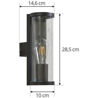 Afbeelding van Lucande buitenwandlamp Zanta, hoogte 28,2 cm, IP65, zwart
