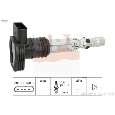 Afbeelding van EPS 1.970.429 Bobine COIL ON PLUG Incl. bougiestekker VOLKSWAGEN: New Beetle Hatchback, Bora Saloon, Golf 4 Variant, AUDI: A4 B6 Avant, SEAT: Ibiza 3