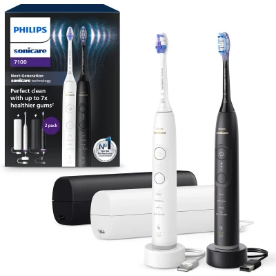 Afbeelding van Philips Sonicare 7100 Series Elektrische Tandenborstels Wit &amp; Zwart Duopack Reisetui HX7429/02
