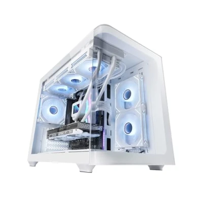 Afbeelding van MARSGAMING MC FUSIONM, Micro ATX gaming behuizing, compleet zijvenster en continu gebogen voorkant van gehard glas, mini pc toren, ontwerp met dubbele kamer, vloeistofkoelhouder,