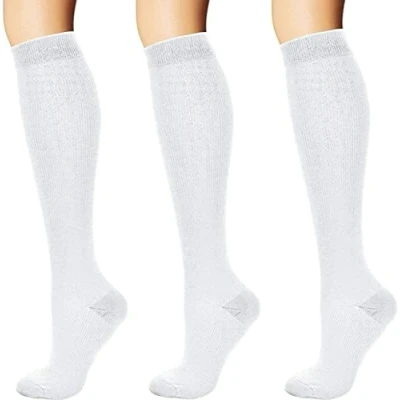 Afbeelding van 3 paar witte compressiesokken hardloopsokken trombose sokken voor dames heren sport, hardlopen, medi, vliegen, reizen