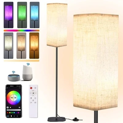 Afbeelding van ZWOOS Smart Vloerlamp, aardlamp, WiFi RGB aardlampen, dimbaar, woonkamerlamp, 1600 tienduizend kleuren, met afstandsbediening, app bediening, compatibel Alexa en Google Home, 170 cm