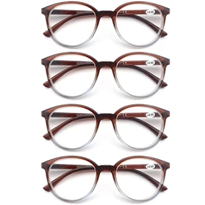 Afbeelding van MODFANS 4 stuks leesbrillen voor dames en heren, loepbril, rond, ovaal, veerhanger, licht, comfortabel zicht, helder kleur zwart luipaardgrijs, grijs