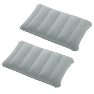 Afbeelding van tintoke Set van 2 fluwelen opblaasbare kussens voor kamperen, reizen, wandelen, grijs