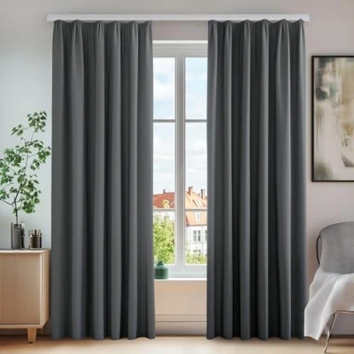 Afbeelding van Deconovo Set van 2 gordijnen, verduisteringsgordijn, geluidsisolatie met plooiband, 210 x 140 cm (hoogte breedte), lavendel