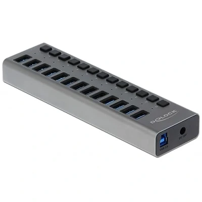 Afbeelding van DeLOCK USB hub met 13 poorten en aan/uit schakelaars USB3.0 externe 12V voeding / grijs 1 meter