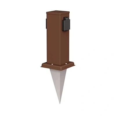 Afbeelding van ledscom.de Polly Tuinstekkerzuil met grondpen voor buiten, IP44, 2 voudig, bruin, vierkant, 27 cm
