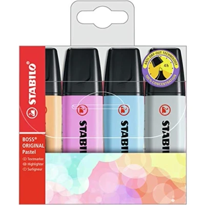 Afbeelding van Markeerstift STABILO BOSS Original 70/4 pastel incl grijs assorti etui à 4 stuks