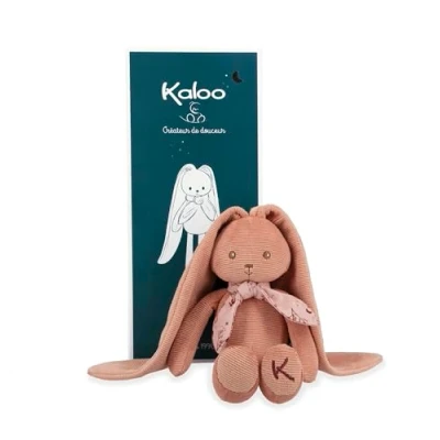 Image de Kaloo Lapinoo Pantin Lapin Peluche Bébé en Velours Côtelé 35 cm Couleur Terracotta Matière très Douce Boîte Cadeau Dès la Naissance, K972201