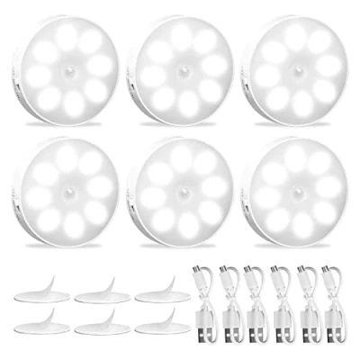 Afbeelding van KEWUZY Kast met bewegingsmelder, 6 stuks, nachtlampje, led binnenverlichting, oplaadbaar, USB, 8 leds, 3 modi (auto/aan/uit) voor kast, trappen,