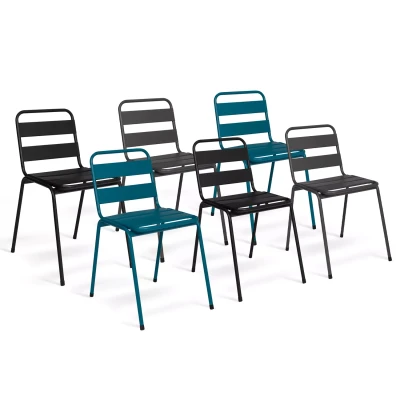 Afbeelding van Lot de 6 chaises jardin VALENCIA en acier mix color gris anthracite, noir et bleu