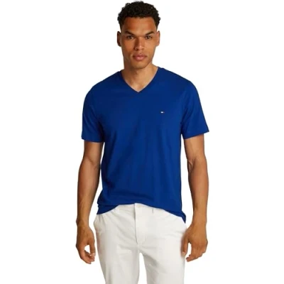 Image de Tommy Hilfiger T shirt ESSENTIAL col V MW0MW39249 S/S shirt, bleu, L, Bleu (Bleu Céleste), L