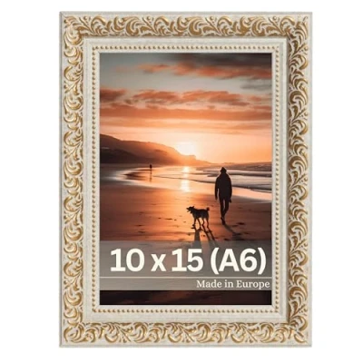 Afbeelding van Victor antieke fotolijst &quot;Rubens&quot; beige goud in 10x15 cm Rand: 30x20 mm echt glas barok