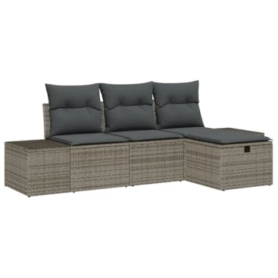 Afbeelding van vidaXL 4 Piece Tuin Sofa Set met Kussens Grijs Poly Rattan