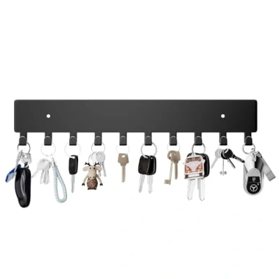 Afbeelding van GTK wandsleutelhanger met 10 haken, voor hal, zelfklevende sleutelhanger (zwart)