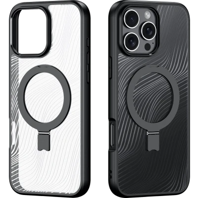 Afbeelding van Dux Ducis Telefoon Hoesje geschikt voor de Apple iPhone 16 Pro Magsafe Magneet Back Cover met standaard Aimo Series Zwart