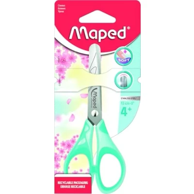 Image de Maped Essential Soft Pastel 464411 Ciseaux d&#039;école et de bricolage 13 cm, lames arrondies Rose, bleu clair, lilas assortis