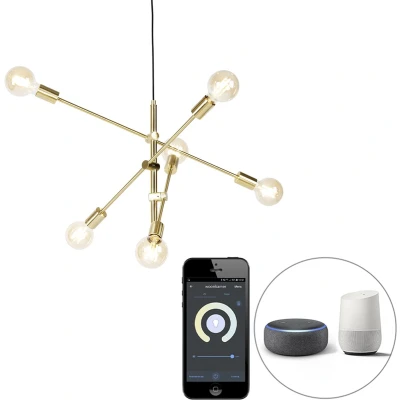 Afbeelding van QAZQA Smart hanglamp messing 6 lichts incl. Wifi G95 Sydney