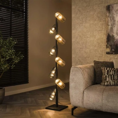 Afbeelding van Hoyz Collection Vloerlamp 8L Cylinder Mixed Glass (G9) Artic Zwart