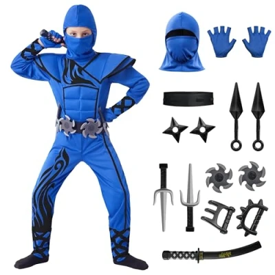 Afbeelding van Spooktacular Creations Blauw Ninja kostuum voor kinderen, Stealth kostuum, Halloween, Kung Fu outfit