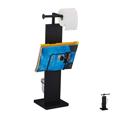 Afbeelding van Relaxdays toiletaccessoireset toiletrolhouder wc borstelhouder toiletbutler zwart L
