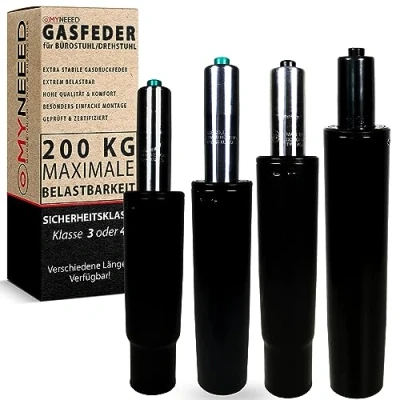 Afbeelding van MYNEEED gasveer voor bureaustoel belastbaar tot 200 kg gasdrukdemper draaistoel, managersstoel, kruk, gasveerzuil bureaustoel, standpijp lengte: 230 mm zwart