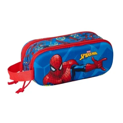 Afbeelding van Pennenetui met 2 vakken Spider Man Rood Marineblauw 21 x 8 6 cm 3D