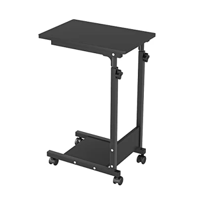 Afbeelding van Roltafel voor bed, bank, met laadstation, bijzettafel wielen, laptop, in hoogte verstelbaar, slaapkamer, 56,5 x 37 /95 cm, zwart
