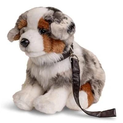 Afbeelding van Uni Toys Zittende Australische herderpuppy (met riem) 22 cm (hoogte) pluche hond, huisdier knuffeldier